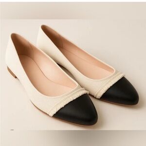 Kate Spade Nelly Natural & Black Canvas Ballet Flats Size 8.5